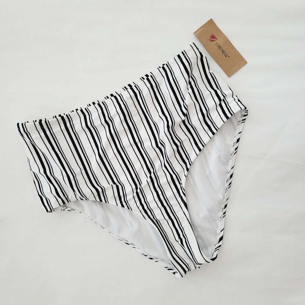 New Cremieux black and white high waisted striped swim